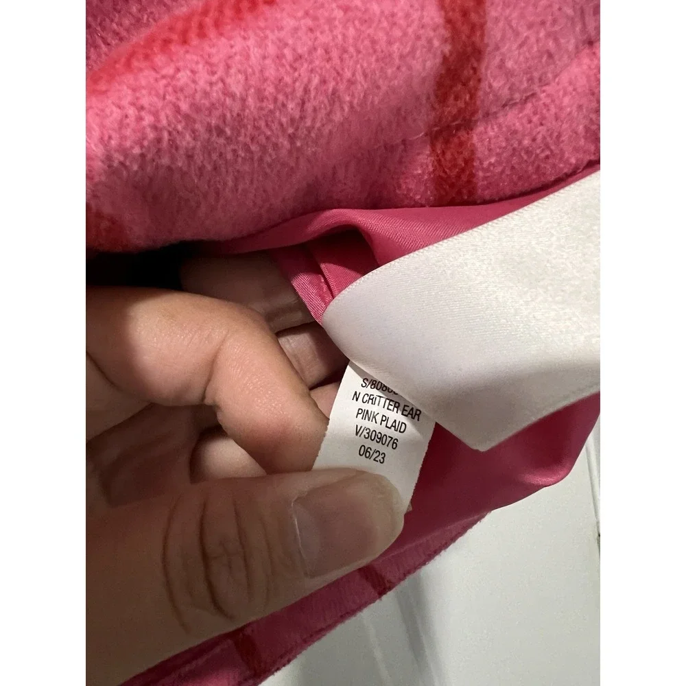 ✨ Old Navy Plaid Button-Front Critter Hooded Coat Toddler‎ Size 3T  Pink Plaid